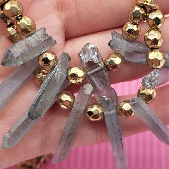 Chico's Enya Short Geo Bib Necklace Gold Tone Gems - Picture 8 of 9